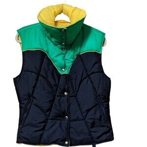 Vintage SKYR color block puffy vest high collar women's size Large